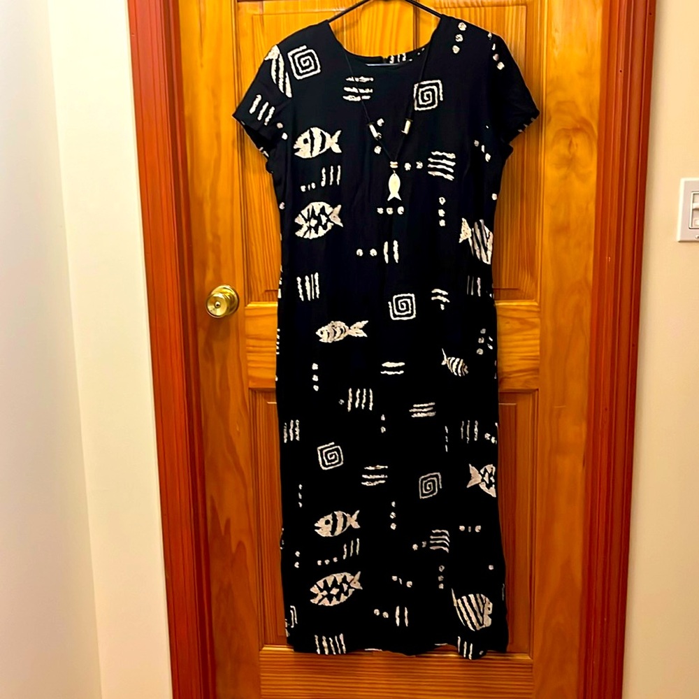 Vintage ‘TEDDI Dresses’ Fish Maxi Vacay Dress w/Removable Necklace